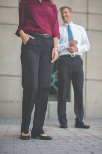 Ladies' Microfiber Flat Front Dress Pant - Navy