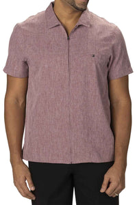 Men's Melange Full-Zip Service Shirt - Burgundy Heather