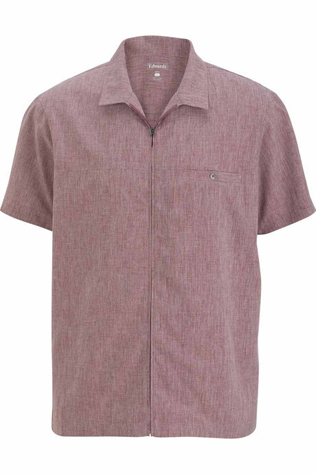 Men's Melange Full-Zip Service Shirt - Burgundy Heather