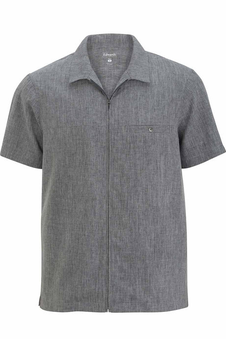 Men's Melange Full-Zip Service Shirt - Black Heather