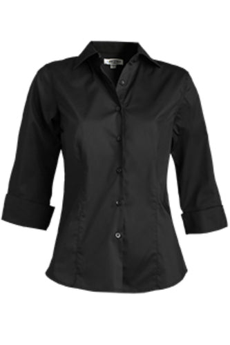 Ladies' Stretch Broadcloth 3/4 Sleeve Blouse - Black