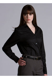 Ladies' Stretch Broadcloth Long Sleeve Blouse - Black