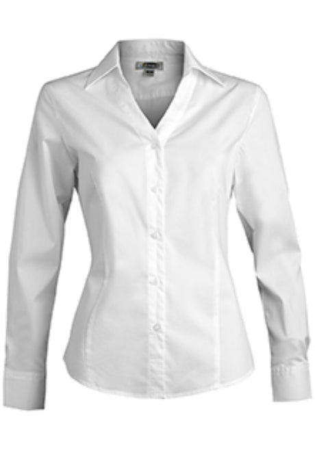Ladies' Stretch Broadcloth Long Sleeve Blouse - White