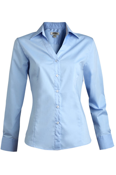Ladies' Stretch Broadcloth Long Sleeve Blouse - Blue