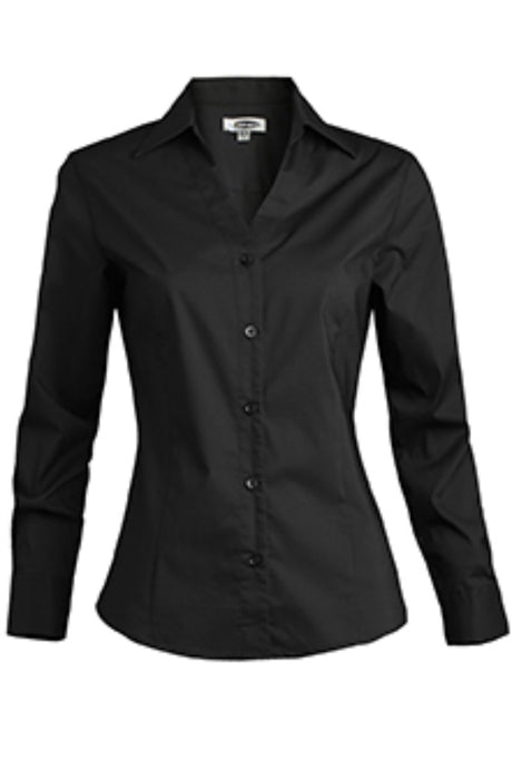 Ladies' Stretch Broadcloth Long Sleeve Blouse - Black