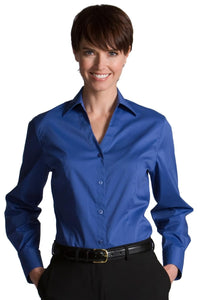 Ladies' Stretch Broadcloth Long Sleeve Blouse - French Blue