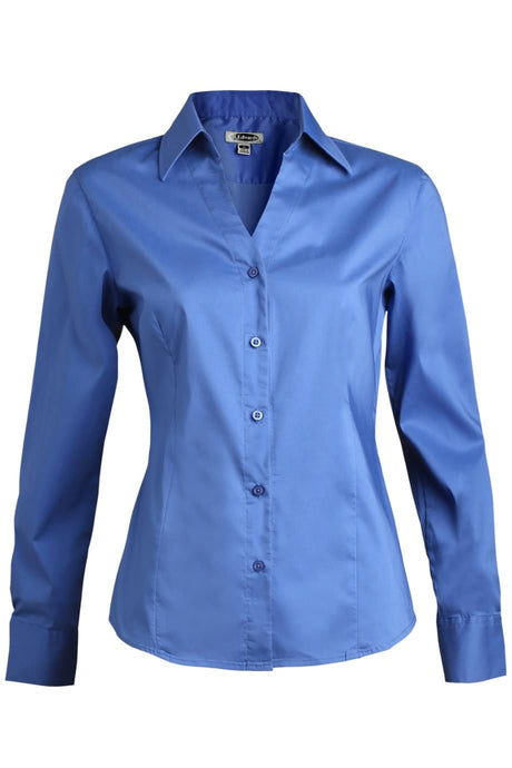 Ladies' Stretch Broadcloth Long Sleeve Blouse - French Blue