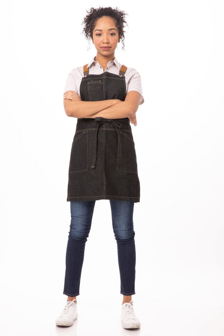 Berkeley Black Denim Short Bib Apron