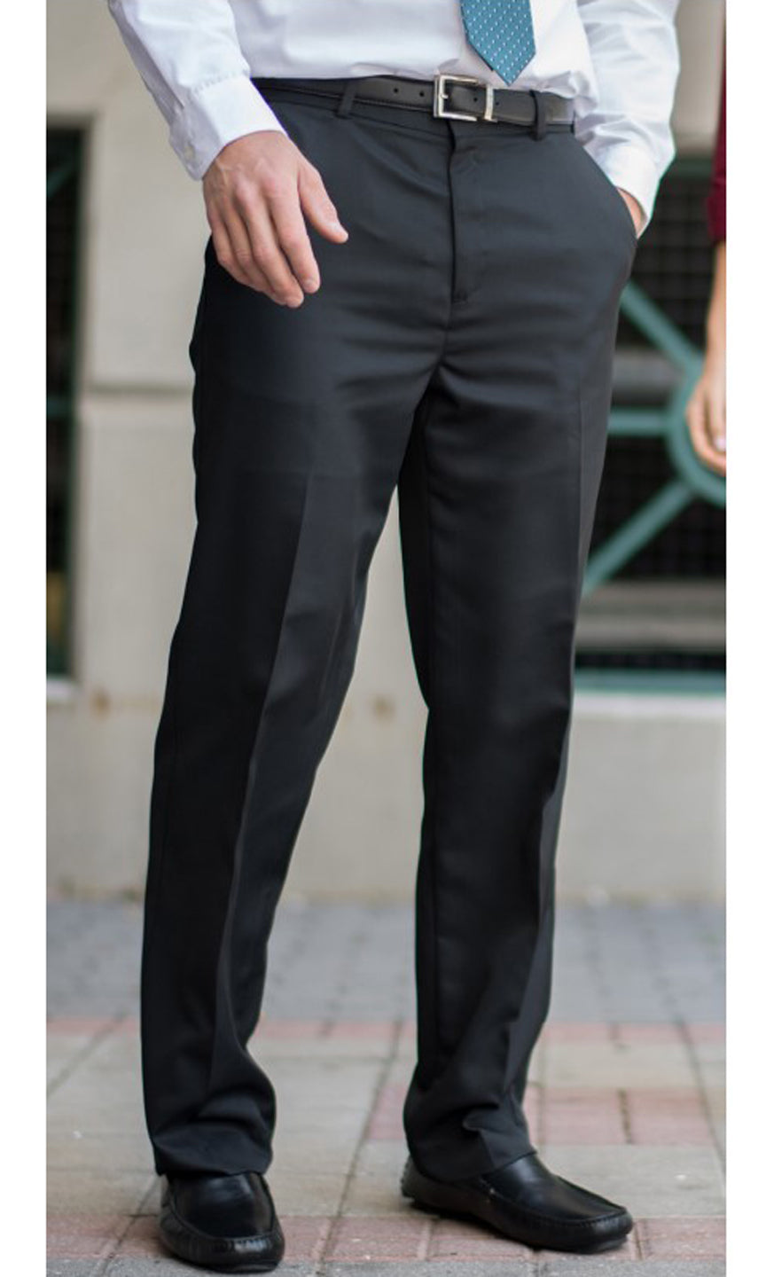 Men's Black Microfiber Flat Front Dress Pant – UniformsInStock.com
