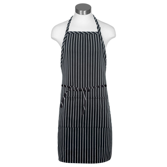 Fame Black & White Chalk Stripe Adjustable Butcher Apron (2 Pockets)