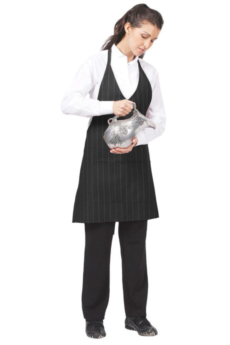 Fame V-Neck Pinstripe Bib Adjustable Apron (2 Patch Pockets)