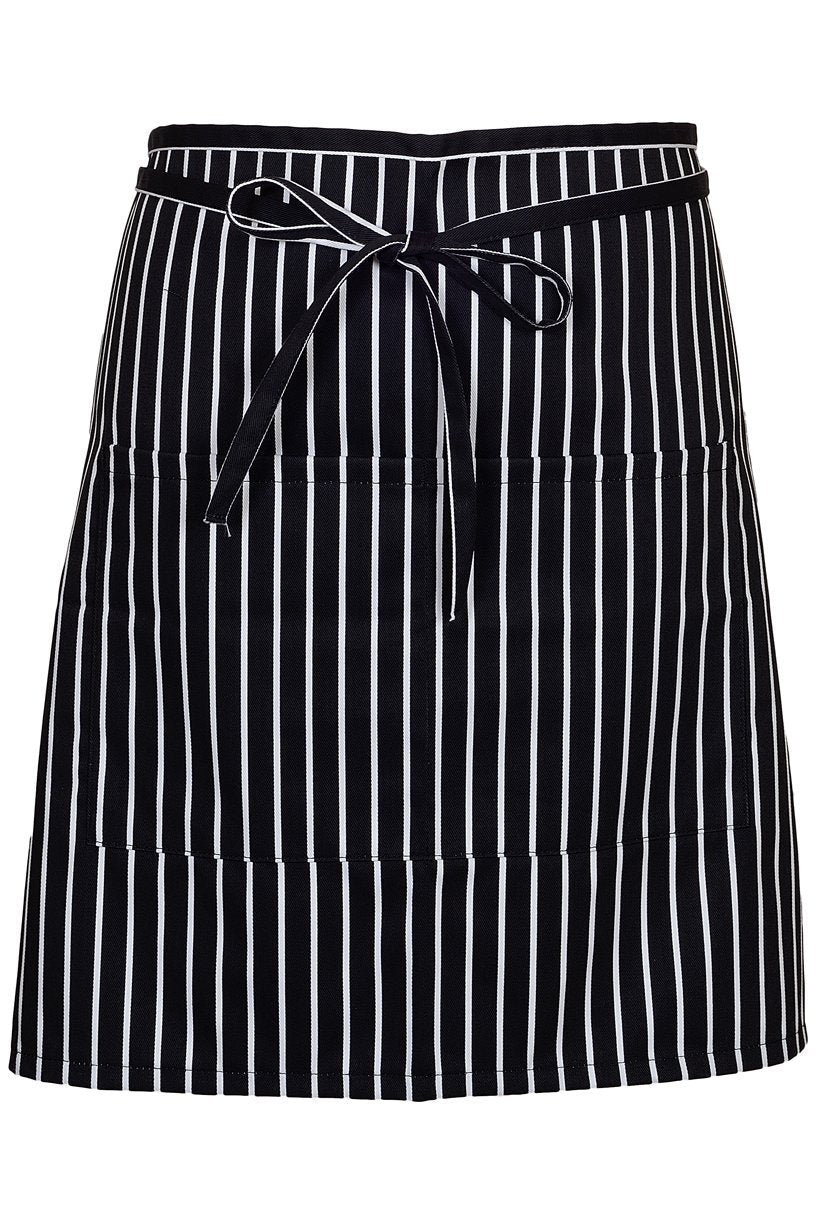 Fame Black & White Chalk Stripe Half Bistro Apron (2 Patch Pockets)