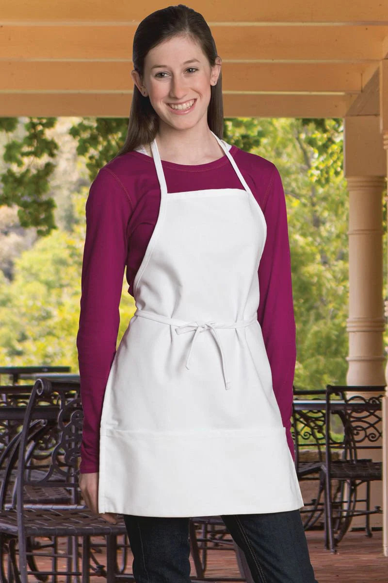 Uncommon Threads White Youth Bib Apron (2 Pockets)